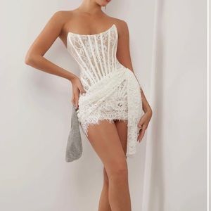 Heiress Beverly Hills WHITE LACE CORSET DRAPED MINI DRESS